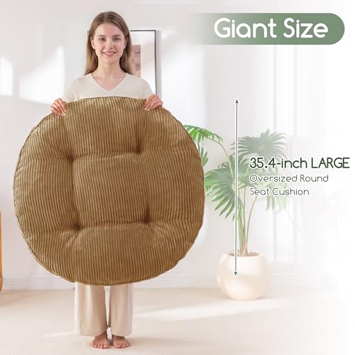 HIGOGOGO 35" Floor Pillow Cushion for Adults, Meditation Cushion Pillow, Extra Large Square Floor Sitting, Tufted Corduroy Cover for Tatami Living Room or Yoga, Coffee - color: Coffee, size: 4" Thick Round
