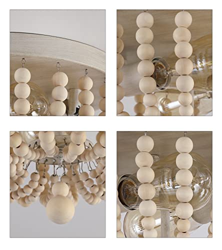 Q&S Boho Chandelier Wood Beaded Flush Mount Ceiling Light Fixtures for Nursery Baby Bedroom Kitchen Hallway,Oak White Finish,2-Lights - color: Ceiling-2OAK