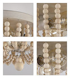 Q&S Boho Chandelier Wood Beaded Flush Mount Ceiling Light Fixtures for Nursery Baby Bedroom Kitchen Hallway,Oak White Finish,2-Lights - color: Ceiling-2OAK