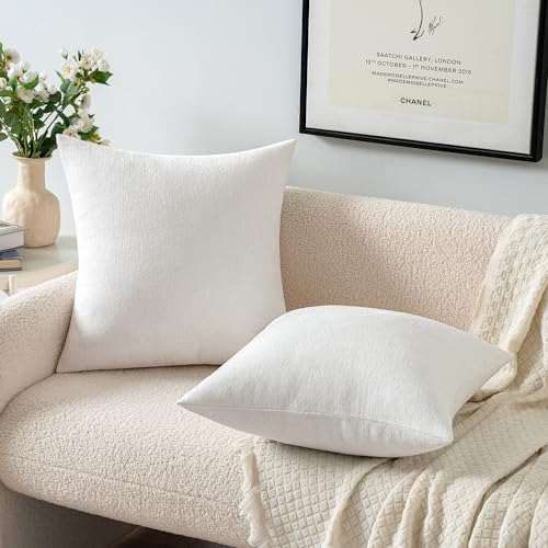 MIULEE Pack of 2 Pure White Decorative Pillow Covers 18x18 Inch Soft Chenille Couch Spring Throw Pillows Farmhouse Cushion Covers for Home Decor Sofa Bedroom Living Room - color: Pure White, size: 18" x 18" (Pack of 2)