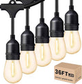 Svater Outdoor Led String Lights 36 FT, Patio Lights for Outside with 13pcs S14 Shatterproof Bulbs, 1 Watt E26 Dimmable, IP65 Waterproof, Commercial Grade Bistro Light 2700K Warm White - size: 36FT