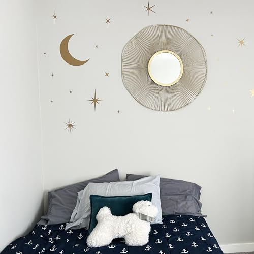 Gold Round Mirror 31 Inch with Sunburst Design - Large Circle Brass for Bathroom, Bedroom, Living Room, Hallway Decor, Hanging Big Golden Circular Mirror
