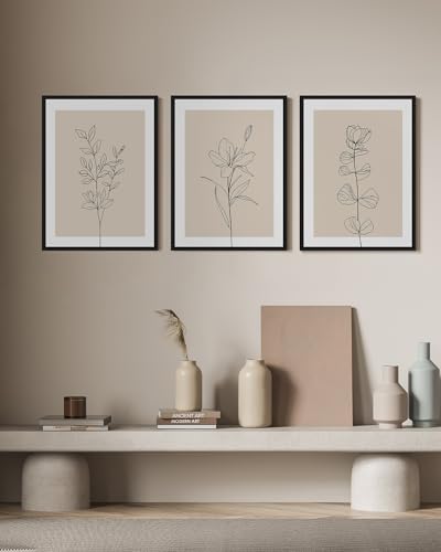 Drsoum Black Line Flower Wall Art Vintage Floral Minimalist Wall Hanging Decor Bohemain Botanical Prints Artwork for Office Dining Room Hallway 11x14in Black Framed - color: Bohemain Flower, size: 11x14in, Black Framed