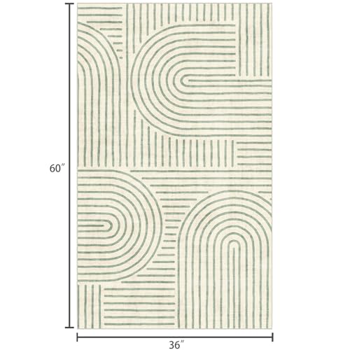 LUXRUG 3x5 Washable Area Rug - Small Entryway Rug Non-Slip Sage Green Abstract Rainbow Kitchen Rugs Modern Boho Carpet Throw Rugs for Living Room Bedroom Bathroom Dorm Nursery Room Home Decor - color: Sage Green, size: 3' x 5' (Rectangular)