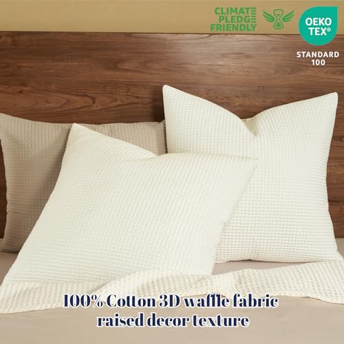PHF 100% Cotton Waffle Weave Euro Shams 26"X26", No Filling, 2 Pack Elegant Home Decorative Euro Throw Pillow Covers for Bed Couch Sofa,Cream - color: Cream, size: 26" x 26" (Pack of 2)