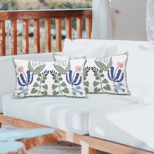 Pack of 2 Embroidered Decorative Throw Pillow Cover 18x18 Inch Farmhouse Floral Pillowcase for Living Room Sofa Bed (Bird Flower-Waist) - color: Bird Flower-waist