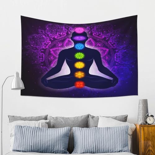 RTAFGU Chakra Meditation Tapestry, Purple Mandala Chakra Meditation, Yoga Spiritual Healing Art Tapestries Home Aesthetic Wall Hanging for Bedroom Living Room, Dorm Party Decoration 40" L x 28" W - color: Chakra Meditation_1504, size: 40"L x 28"W
