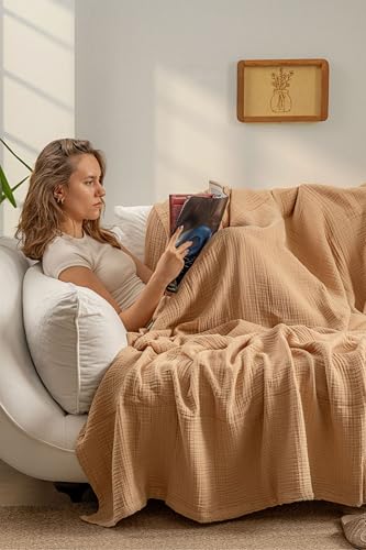 Muslin Blanket - Pure 100% Turkish Cotton Airy Soft Light Versatile Gauze Throw Blanket for Bed, Couch, Sofa (Beige, California King Size (95" x 125" inch)) - color: Beige, size: California King Size ( 95" x 125" inch )
