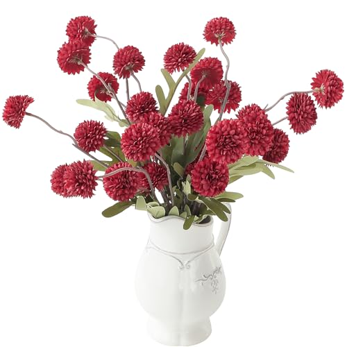 Floroom 6pcs Dark Red Faux Silk Mums Artificial Flowers, Bulk Fake Small Mini Chrysanthemums with Stems for DIY Wedding Centerpieces Floral Arrangements Vase Fillers Home Decorations - color: Dark Red, size: 6pcs