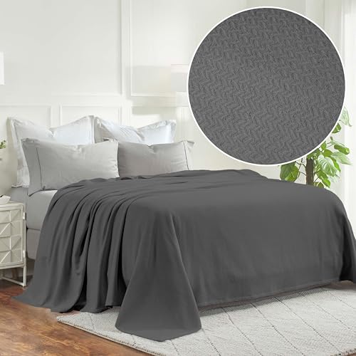 Superior Nobel Cotton Blanket, for Picnic, Beach, Traveling or Camping, Bedroom Essentials, Cover for Bed, Couch, Lounging, Textured Jacquard, Classic Chevron Woven Blanket, California King, Charcoal - color: Charcoal, size: California King