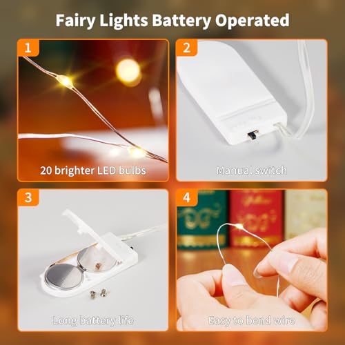 6 Pack Fairy Lights Battery Operated 7.2 ft 20 LED Mini String Lights Waterproof Silvery Copper Wire Firefly Starry Lights for Wedding Bedroom Party Christmas Decor(Warm White) - color: Warm White