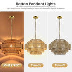 BoostArea 5-Tier Boho Chandelier Light Fixture,20" Hand Woven Pendant Lights Kitchen Island,Large Farmhouse Pendant Light for Kitchen,Dining Room,Hallway, Foyer - color: Gold & Brown