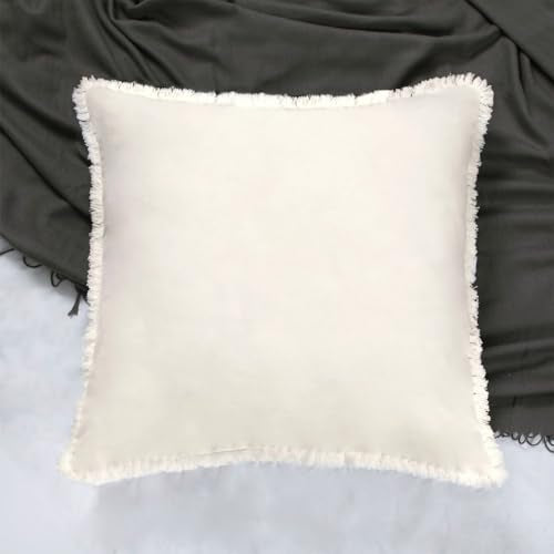 Ivory Euro Sham Covers Tassel Cream European Sham 26x26 Set of 2 Boho Fringed Euro Pillowcases Decorative Off White Pillow Covers Cotton Large Square - color: Ivory, size: 26" x 26" (Pack of 2)