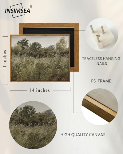 InSimSea Framed Canvas Wall Art Vintage Decor, Painting Wall Decor, Grassland Nature Framed Artwork for Walls, Nature Scenic Living Room Pictures Wall Decor, Bathroom Bedroom Office Decor, 11"x14" - color: Grassland, size: 14"L x 11"W