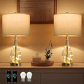 OYEARS 23" Table Lamps for Living Room Set of 2 Bedside Lamps for Night Stands Bedroom Lamps Farmhouse Rattan Boho Lamp Glass Nightlight End Table Lamp with USB C+A (Gold),Two Light Points - color: Light Gold