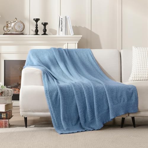 JOOJA Dusty Blue Throw Blanket, Soft Fluffy Fuzzy Knit Blanket for Couch Bed Sofa, Cozy Plush Warm Blanket for Bedroom Living Room, Spring Home Decor, 50x60 Inches - color: Dusty Blue, size: 50x60