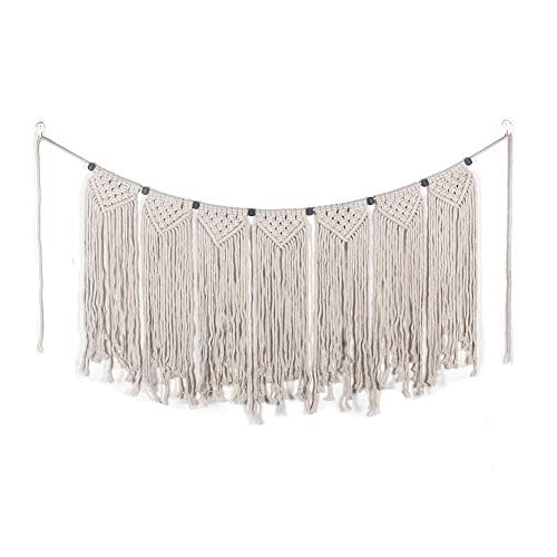 Macrame Woven Wall Hanging Tapestry Beige Fringe Tassel Garland Banner Boho Chic Home Decorative Interior Wall Decor Bohemian Ethnic Apartment Dorm Room Party Wedding Backdrop Decoration