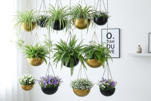 Set of 1 Metal Hanging Planters for Indoor Outdoor Plants,Round Hanging Baskets Large Flower Pots with Chain,Basket for Plant No Holes,Modern Storage Baskets for Garden Home Porch Decor (Gold-7") - color: Gold-7"