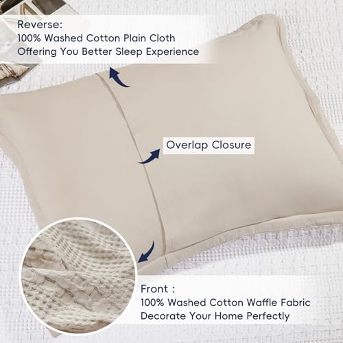 PHF 100% Cotton Ruffle Waffle Pillow Shams Standard Size, 2 Pack 20" x 26" Soft Skin-Friendly Pillowcases, No Filling, Aesthetic Home Decor, Breathable Waffle Weave Bed Pillow Covers, Oatmeal - color: Oatmeal-ruffle, size: 26" x 20" (Pack of 2)
