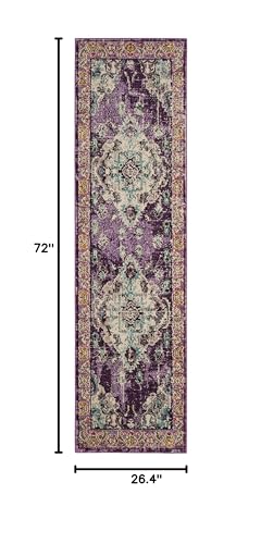 SAFAVIEH Monaco Collection Runner Rug - 2'2" x 6', Violet & Light Blue, Non-Shedding & Easy to Clean, Distressed Medallion Design, Ideal for Hallway, Foyer, Entryway, Kitchen, Bedroom (MNC243L) - color: Violet/Light Blue, size: 2'2" x 6' (Runner)
