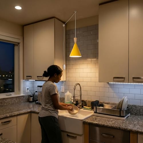 DEC LUCE DECOLUCE LIGHTING Modern Plug in Pendant Light Kitchen, Adjustable Hanging Lamps Plug into Wall Outlet for Dining Room, Bedroom, Living Room, Contemporary Wall Décor(Melon Yellow) - size: funnel pendant light melon yellow