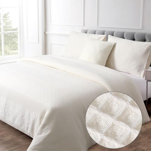 YINFUNG Waffle Duvet Cover Beige 100% Cotton Cream King Textured Off White Ivory Waffle Weave Knit Striped Tufted Geometric Bedding Set Hotel 104x90 - color: Ivory, size: King