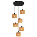 6-Light Coastal Chandelier Hand Woven Wicker Ceiling Lamp E26 Base Black Rustic Adjustable Long Staircase Hanging Lights for Farmhouse Kitchen Island, Boho Rattan Light Fixture - color: 6-Light