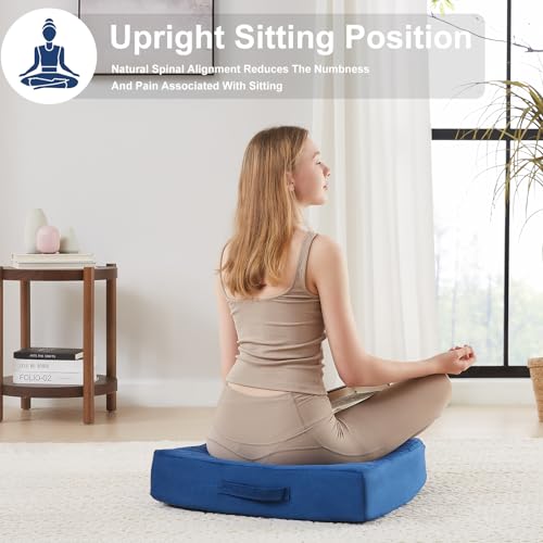 JKMAX 22 inches Floor Pillow for Adults - Large Meditation Cushion with Thick Foam & Soft Tufted Cover - Premium Outdoor Square Floor Cushion Seat - Yoga Pillows for Sitting On Floor - Navy Blue - color: Navy Blue, size: 1 Count