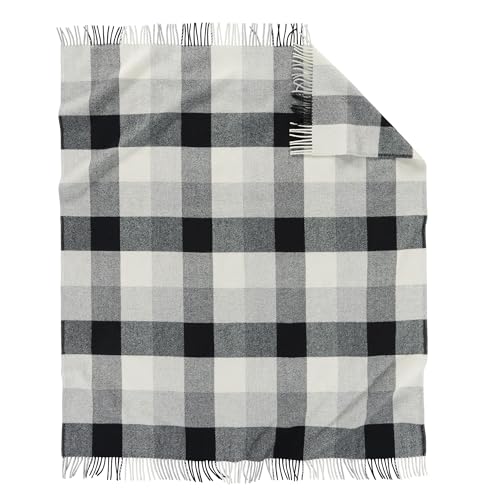 Pendleton Eco-Wise Washable Throw with Fringe 54" x 60" - 100% Wool, All Season, Washable, Soft and Durable Blanket for Home and Outdoor Adventures - Black/Ivory - color: Black/Ivory
