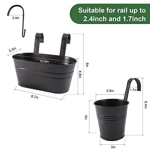 HowRU Metal Iron Flower Pots for Railing Fence Hanging Bucket Pots(5 Pcs) and Hanging Flower Pots Metal Iron Bucket Planter(10 Pcs) (Black) - color: Dark Black