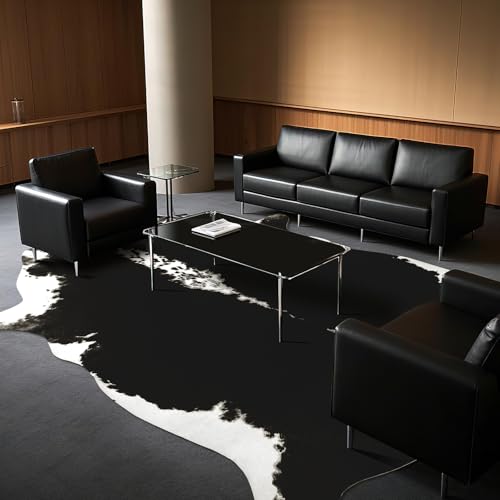 BENRON Premium Cowhide Rug Black, Faux Cow Hide Rugs for Living Room Bedroom Western Home Decor, Non Slip Cute Rug with Irregular Animal Skins and Hides, 4.6 x 5.2ft - color: Black, size: 4'7" x 5'2" (Irregular)