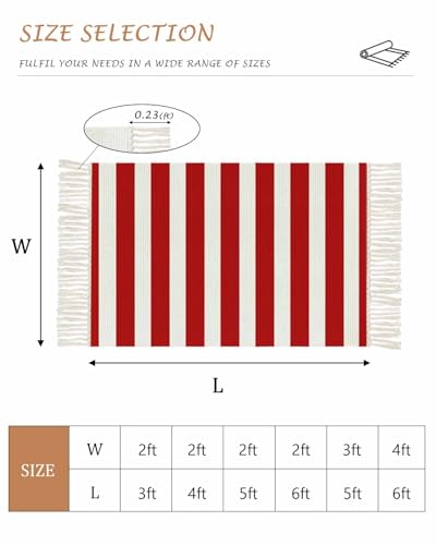 Simple Red Stripes Kitchen Runner Rug 2'x4', Washable Woven Cotton Area Rug Bathroom Hallway Rug, Geometric Vertical Linens Modern Minimalism Entryway Bedroom Rug Non Slip Throw Rug Carpet - color: Red, size: 2 x 4 ft