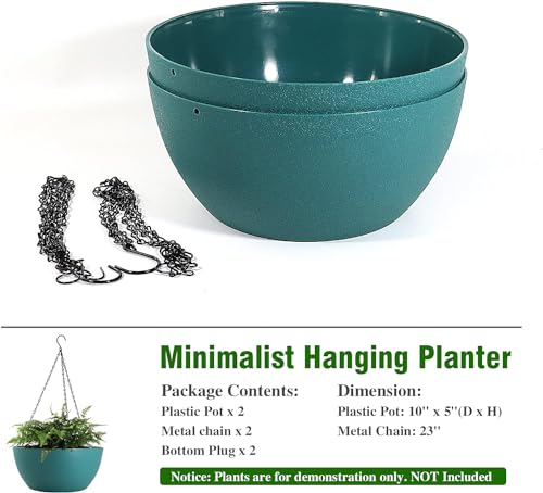 WSMKSZ 10 inch Hanging Planters for Outdoor Indoor Plants with Drainage Holes and Chain, 2 Pack Round Hanging Flower Pots for Garden Home Porch Decor, Blue Green - color: Blue-green, size: 10inch 2pcs
