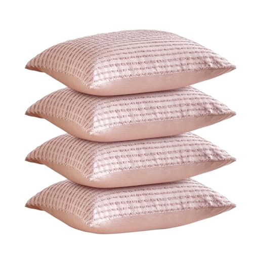 WARMDERN Pink Pillow Covers Queen Standard Pillow Cases Soft Microfiber Pillow Cases Set of 4 Boho Textured Pillowcase with Envelope Closure(Pink, Queen/Standard, 4 Pack) - color: Pink, size: 20" x 26" (Pack of 4)