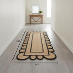 Jute Runner Rug 2x6 ft Handcrafted with Scalloped Black Border – Boho Farmhouse Entryway Kitchen Hallway Runner Rug, Natural Fiber Woven Floor Carpet for Living Room Bedroom - size: 2' x 6' (Rectangular)