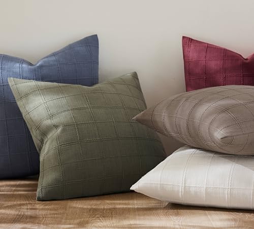 ZeeMart Linen Checked Lumbar Throw Pillow Covers Set of 2, 12x20 Inch Allover Grid Burgundy, Farmhouse Decorative Double Sided Grid Embroidered Couch Pillow Cases Red Cotton Linen Cushion Covers - color: Allover Grid Burgundy, size: 20" x 12" (Pack of 2)