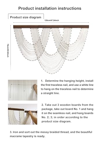 HVEST Large Macrame Wall Hanging Boho Decor- White Bohemian Macrame Wall Art- Geometric Modern Craftsmanship Handmade Woven Tapestry for Bedroom Living Room Backdrop- 47W X 30L inches - color: White