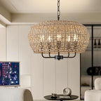 20" Boho Rattan Chandelier for Dining Room,5-Light Hand-Woven Natural Rattan Ceiling Light Fixture with Adjustable Chain,E12 Sockets Dimmable Pendant Light for Kitchen Living Room Hotel(Black) - color: Black 5-Light 20" Round
