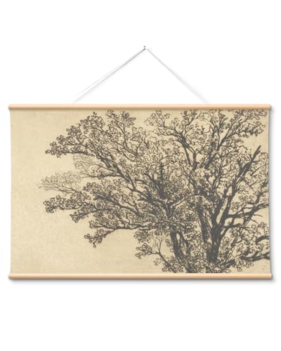 VIYYIEA Extra Large Canvas Wall Art 36x54 Inch Vintage Tree Sketch Landscape Hanging Scroll, Rustic Nature Wall Decor Oversized Artwork for Living Room Bedroom Above Sofa - color: Still Branches