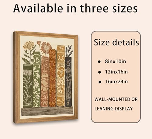 Framed Vintage Book Flower Wall Art, Botanical Floral Canvas Print Poster, Rustic Library Wall Decor for Living Room Bedroom, Boho Reading Nook Decoration, - color: Books and flowers, size: 24"L x 16"W