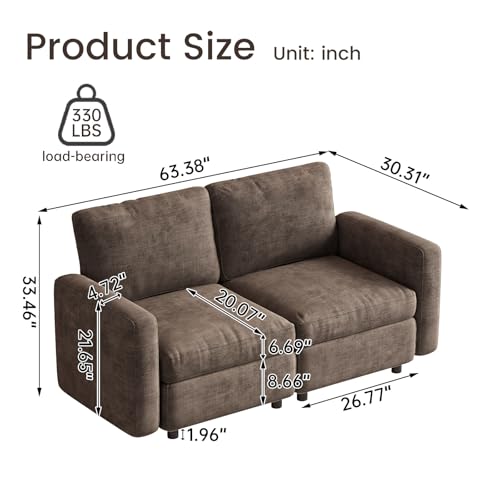 Guyii 2 Seater Loveseat Brown Modular Sectional Sofa Modern 2 Seats Couch Soft Cushion for Living Room Apartment Small Space Saving - color: Brown, size: 2 seater