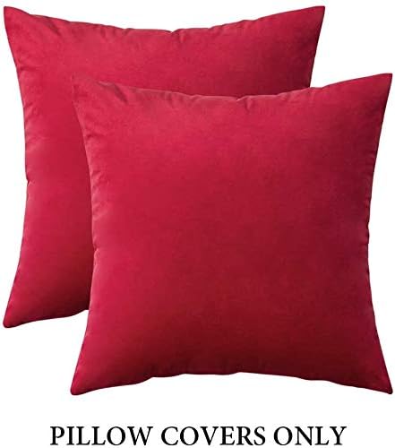 MIULEE Pack of 2 Velvet Pillow Covers Decorative Square Pillowcase Soft Solid Cushion Case Home Decor for Couch Sofa Bedroom Car 16x16 Inch Red
