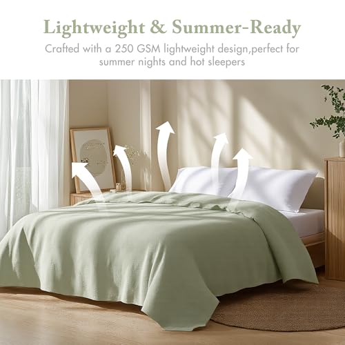 Madison Park Farmhouse Blanket,100% Cotton Luxuriously Soft Fresh Spun Farmhouse Basketweave Blanket Breathable All Seasons Lightweight Blanket for Bed, Couch and Office, Full/Queen, Green - color: Green, size: Full/Queen