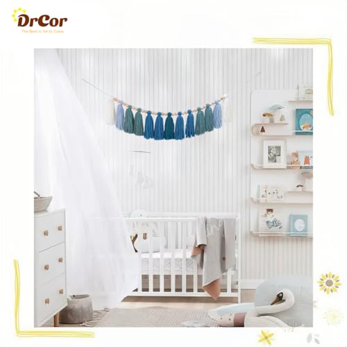 DrCor Ombre Sage & Mint Green Boho Tassel Garland – Eucalyptus Green Nursery & Kids Room Wall Decor, Cozy Living Room Mantel Banner, Gender-Neutral Baby Shower or Bridal Shower Backdrop - color: Ombre Green