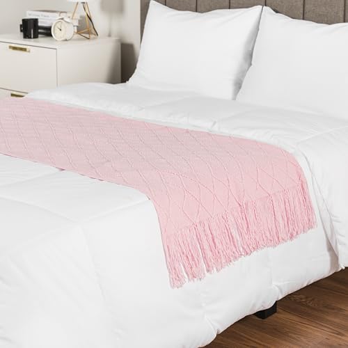 PAVILIA Light Pink Knit Throw Blanket for Couch Bed, Soft Knitted Farmhouse Sofa Throw for Living Room, Lightweight Decorative Summer Throw Blanket for Chair, Outdoor Textured Boho Blanket, 50x60 - color: Blossom Pink, size: 50 X 60 Inches - Throw
