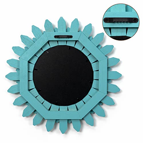 Honiway Beach Wall Decor Mirror 12 inch Wood Coastal Wall Decor Sunburst Boho Home Decor Room Decor for Bedroom Living Room Bathroom Cyan - color: Cyan, size: 12 inch (1 pack)