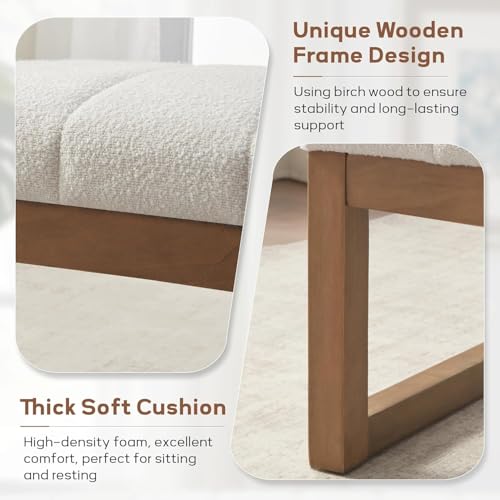 Zihanhome 52.7" Bedroom Bench for End of Bed, Modern Upholstered Teddy Fabric Entryway Bench & Dining Bench, Footrest Stool Bench with Solid Wood Frame for Bedroom, Living Room (Beige) - color: Beige