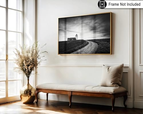 Monem Art Stone Church Under a Cloudy Sky Print - Trans Kirke Lemvig Poster - Landscape Art - Monochrome Office or Bedroom Decor - 8x10 Unframed Wall Art by Adam Dauria - color: Style-10, size: 8"L x 10"W