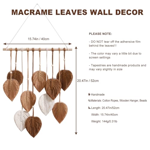 Artilady Macrame Tapestry Wall Hanging - Hand Woven Boho Tapestry Fall Leaves Wall Decor, Small Tassels Brown Yarn Hanging Ornament Decor for Bedroom Living Room Dorm - color: Burnt Brown