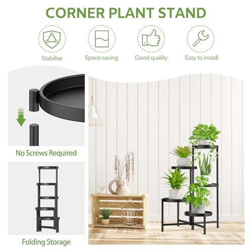 iDavosic.ly 5 Tier Large Plant Stand Indoor with 10 Inch Wide Tray, Tiered Corner Metal Outdoor Flower Display Holder Shelf, Folding Tall Rack for Patio Porch Living Room, Modern Black - color: Black, size: 5 Tiers